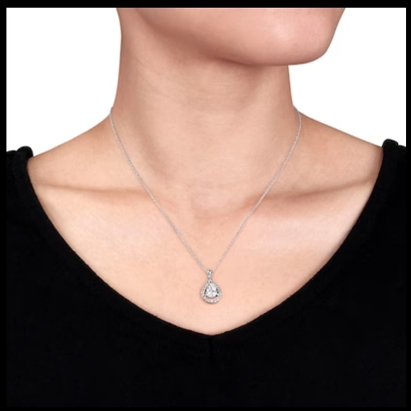 Pear-Shaped Lab-Created White Sapphire Pendant and Earring Set. - Picture 3 of 5